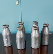 Set of 6 Silver Aluminum Milk Bottle Vases 6 oz Marked Taiwan picture