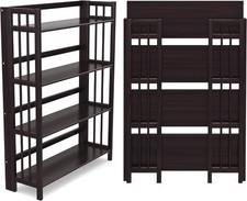 4-Tier Folding Bookshelf | Espresso Wood Finish | 45x32x11.5 Inches | Book Sh... picture