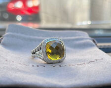 David Yurman Sterling Silver Albion 14mm Lemon Citrine & Diamond Ring Size 8 picture