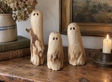 Set of 3 Hand Carved Magnolia Wood Ghost Trio Halloween York Ghost Merchants picture