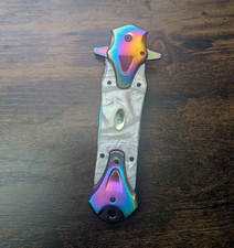 XXL Rainbow Multicolor Stainless Steel Folding Pocketknife Spear Point w/ Clip picture