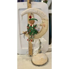 Vintage Larkspur Lane Moon Sitter w/ Hanging Elf, Tree 13in Resin Glitter picture