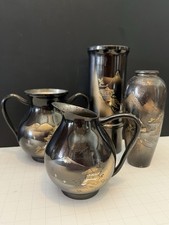 Collection of 4 1960’s Japanese Chokin Mixed Metal Vessels: 2Vases Urn & Creamer picture