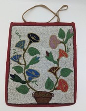Antique Floral Glass Beaded Bag, Great Lakes / Iroquois Style, c. 1900–1930, 12
