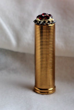 VNTG  Mid-Century Revlon Jeweled Red Rhinestones Gold Tone Ribbed Lipstick Tube picture