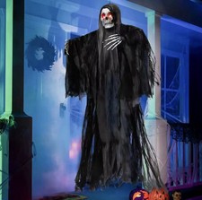 59” Animated Hanging Grim Reaper Halloween Prop Sound Activated Red LED Eyes picture