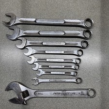 HUGE Powr Kraft (9)LOT 4930 7/8 13/16 11/16 9/16 1/2 7/16 3/8 Combo Wrench Set+ picture