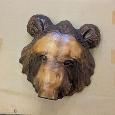 Vintage 1975 Abashiri Hokkaido Bear Mask Enju Wood Hand Carved Folk Art Japan picture