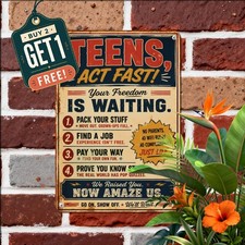 Teenagers Move Out Now Funny Sign Humorous Parenting Metal Wall Plaque 8x12 picture