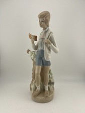 Vintage CASADES Spain Porcelain School Boy Reading Book Figurine 9.8
