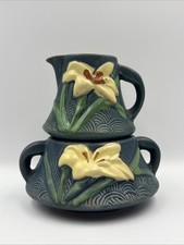 Roseville Pottery Zephyr Lily Sugar Bowl 7S Creamer 7C picture