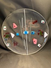 OOAK Art Studio MCM Textured Fused Art Glass Round Plate 11.5 in. picture