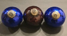 Antique German Kugel Style Christmas Ornament Lot Of 3 Crackle Glass 4”  picture