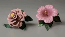 1990 Lenox Fine Porcelain Flower Figurines Pink Hibiscus Camellia Set Box picture