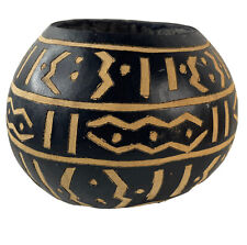 Tribal Etched Engraved Gourd Kenyan African or Tropical Islander Bowl Large 9