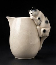 Vintage ERPHILA FAYENCE GERMANY Ceramic Cat Handle Pitcher Creamer Mid Century picture