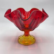 LE SMITH Glass AMBERINA FLAME Compote Dish Simplicity 6 Petal 6.5” picture