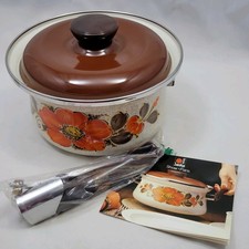 Vintage Sanko Ware Show Pan 2 Quart Saucepan Pot Orange Poppy Sealed Handle NOS picture