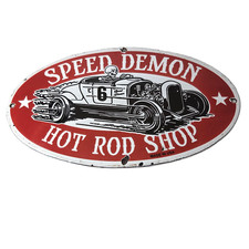Vintage Hot Rod Shop Sign - Speed Demon Gasoline Service Pump Porcelain Sign picture