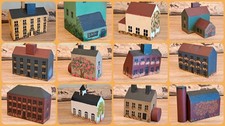 Set of 12  Hand Painted Wood Miniature Village Houses & Cottages Trinket Set picture