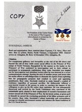 Admiral James Stockdale MOH signed citation  copy &  facsimile POW Vietnam War picture