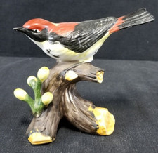 Vintage Ceramic/Porcelain Bird On Log With Flower Buds Figurine picture