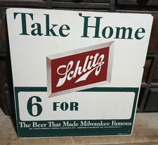 VINTAGE SCHLITZ BEER SIGN BAR STORE SIGN 1940'S MILWAUKEE BEER AD DOUBLE SIDED picture
