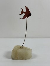 Vintage Brutalist MCM Fish Ocean Scape Onyx Base Sculpture Signed Yosi Copper picture