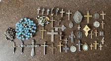 Collection Of Vintage & Antique Religious Items, Crosses, Medals, Sterling 925 picture