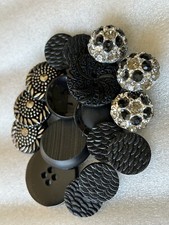 Lovely Vintage 40s 50s Lot 18 Black Silver Metal FANCY Buttons picture