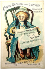 1890s Victorian Trade Card Spicer Stove Ranges Providence Skowhegan Maine Litho picture