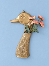 Vintage Brass 16” Duck Wall Pocket / Match Holder – Hollywood Regency Style  picture