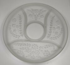 Vintage Large Frosted Glass Carved Flowers & Leaves 4 Slots Tray Serving Platter picture