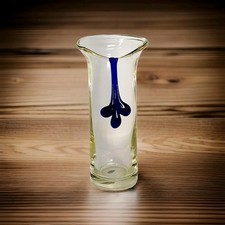 Art Glass Clear Vase with Cobalt Blue Applied Glass Drip Design 9.5