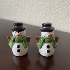Holiday Winter Snowman Salt & Pepper Shakers 3” Tall picture