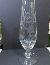Vintage Etched Pedestal Vase • 9” • Floral Pattern • Tall & Elegant •Clear Glass picture