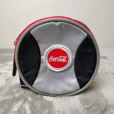 Coca-Cola CD Case Carrier Black Red Gray Round Zipper Disc Holder Storage Bag picture
