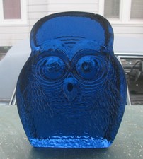 Vintage Blenko Cobalt Blue Owl Solid Art Glass Bookend-L@@K picture