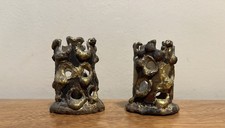 Vintage MCM Brutalist Design Metal Candle Holders Set Of 2 Signed picture