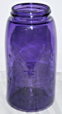 Antique Deep Amethyst Purple Masons Patent 1858 Fruit Jar Quart Size Irradiated picture
