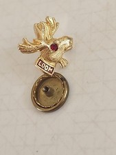 Vtg Loyal Order of Moose Lapel Pin Moose Lodge LOOM Screw Back Red Ruby Tone Eye picture