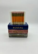 Vintage 1990’s Teacher Student Desk Caddy Pencil Holder Ceramic 2-D Faux Books picture