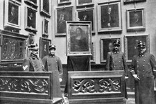 Agents barrier arranged benches around Mona Lisa Museum Offices 4x6 photo  picture