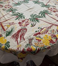 vintage 1950s-style Hawaiian 100% Cotton Printed tablecloth 58” Square picture