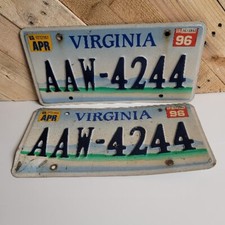 Vintage Pair Virgina State License Plates Vehicle Tags No. AAW-4244 Old picture