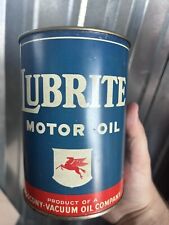 Vintage LUBRITE Motor Oil 1 Quart Metal Can Pegasus - Mobiloil Socony Vacuum picture