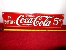 16 x 4 in DRINK COCA-COLA 5 CENTS ADV. SIGN EMBOSSED TIN METAL TACKER - Z 463 picture