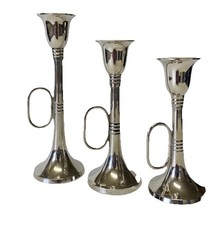 Vintage Silver Tone Candleholders Tapers Set of 3 Slender Trumpet Style 7” 6” 5” picture