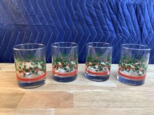 VTG Libbey Set Of 4 Christmas Holly Leaf And Berries 4