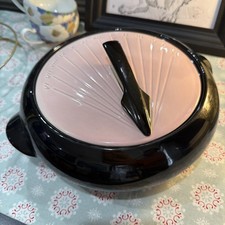 Vintage MCM Shawnee Kenwood 1950s Sundial Pink Lid Black Casserole Dish 1 Qt picture